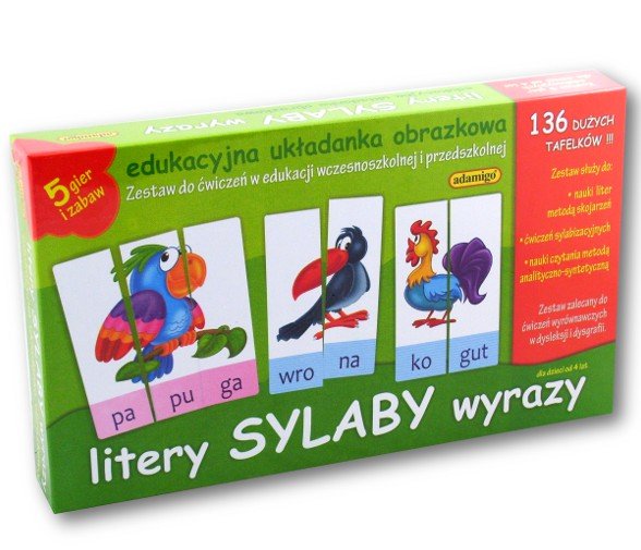 Litery, sylaby, wyrazy. Edukacyjna układanka obrazkowa